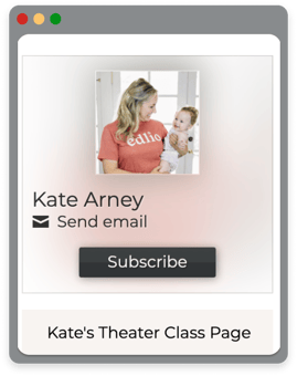 Screenshot of Kates Theatre Class email subscription box