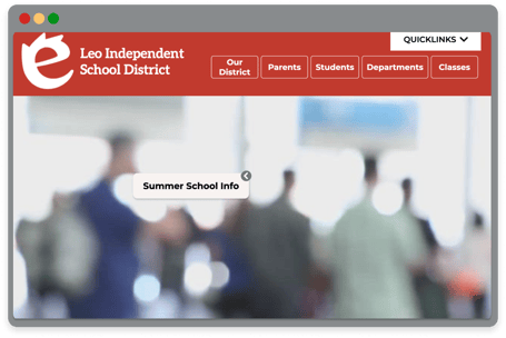 Screenshot of website homepage with _Summer School Info_ link