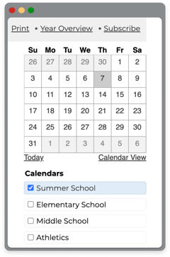 Screenshot showing embedded Google Calendar with Summer School calendar selected.-1